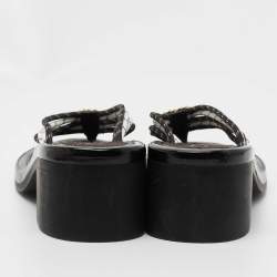 Pre Owned Chanel Black/White Rope CC Thong Sandals Size 39
