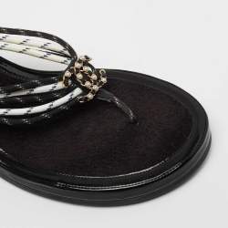 Pre Owned Chanel Black/White Rope CC Thong Sandals Size 39