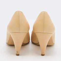 Pre Owned Chanel Beige/Black Leather CC Bow Cap Toe Pumps Size 39.5
