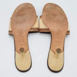 Chanel Beige/Brown Karung Logo Embroidered Slide Sandals Size 38
