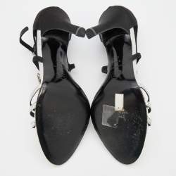 Chanel Black/Silver Satin and Karung Embellished Ankle Strap Sandals Size 39.5