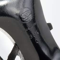Chanel Black/Silver Satin and Karung Embellished Ankle Strap Sandals Size 39.5