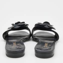 Pre Owned Chanel Black Quilted Leather Camelia Embellished Flat Slides Size 39