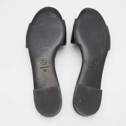 Pre Owned Chanel Black Quilted Leather Camelia Embellished Flat Slides Size 39