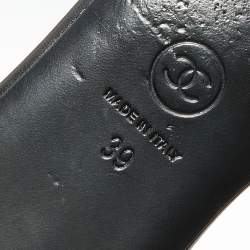 Pre Owned Chanel Black Quilted Leather Camelia Embellished Flat Slides Size 39