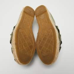 Pre Owned Chanel Green Canvas Camelia Flat Espadrilles Size 40