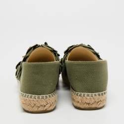 Pre Owned Chanel Green Canvas Camelia Flat Espadrilles Size 40