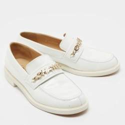 Chanel White Leather Logo Chain Slip On Loafers Size 38