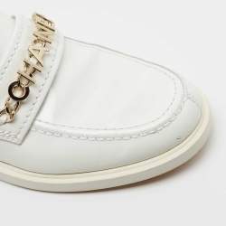 Chanel White Leather Logo Chain Slip On Loafers Size 38