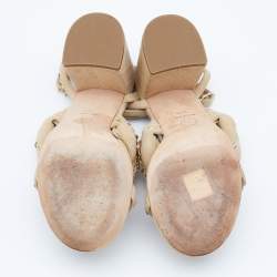Pre Owned Chanel Beige Suede Braided Chain Embellished Ankle Strap Sandals Size 37.5