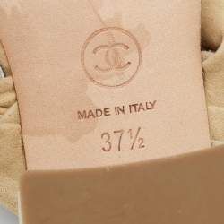 Pre Owned Chanel Beige Suede Braided Chain Embellished Ankle Strap Sandals Size 37.5