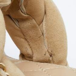 Pre Owned Chanel Beige Suede Braided Chain Embellished Ankle Strap Sandals Size 37.5