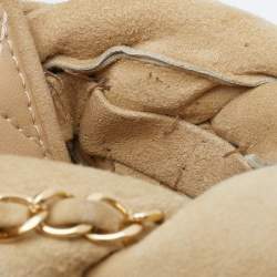 Pre Owned Chanel Beige Suede Braided Chain Embellished Ankle Strap Sandals Size 37.5