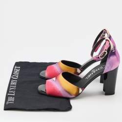 Chanel Multicolor Printed Fabric Ankle Strap Sandals Size 37