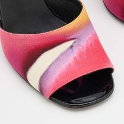 Chanel Multicolor Printed Fabric Ankle Strap Sandals Size 37
