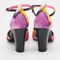 Chanel Multicolor Printed Fabric Ankle Strap Sandals Size 37