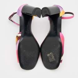 Chanel Multicolor Printed Fabric Ankle Strap Sandals Size 37