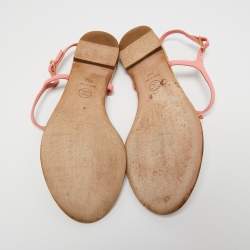 Pre Owned Chanel Pink/Gold Leather Quilted CC Thong Sandals Size 38