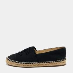 Pre Owned Chanel Black Canvas CC Cap Toe Espadrille Flats Size 41