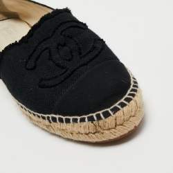 Pre Owned Chanel Black Canvas CC Cap Toe Espadrille Flats Size 41
