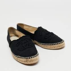 Pre Owned Chanel Black Canvas CC Cap Toe Espadrille Flats Size 41
