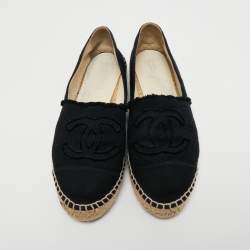 Pre Owned Chanel Black Canvas CC Cap Toe Espadrille Flats Size 41