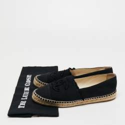 Pre Owned Chanel Black Canvas CC Cap Toe Espadrille Flats Size 41