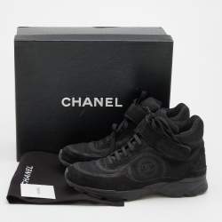 Chanel Black Suede and Metallic Lurex Fabric CC High Top Sneakers Size 38