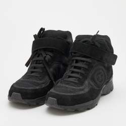 Chanel Black Suede and Metallic Lurex Fabric CC High Top Sneakers Size 38