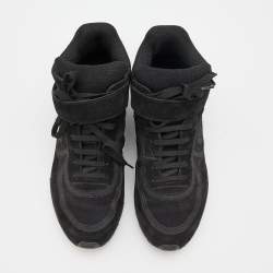 Chanel Black Suede and Metallic Lurex Fabric CC High Top Sneakers Size 38