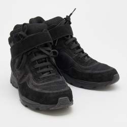 Chanel Black Suede and Metallic Lurex Fabric CC High Top Sneakers Size 38