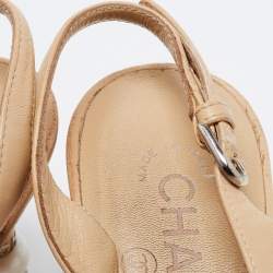 Pre Owned Chanel Beige/Black CC Cap Toe Pearl Heel Slingback Pumps Size 38