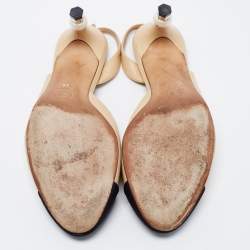 Pre Owned Chanel Beige/Black CC Cap Toe Pearl Heel Slingback Pumps Size 38