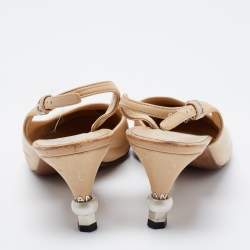 Pre Owned Chanel Beige/Black CC Cap Toe Pearl Heel Slingback Pumps Size 38