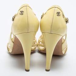 Chanel Yellow Patent Leather Ankle Strap Sandals Size 38.5