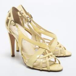 Chanel Yellow Patent Leather Ankle Strap Sandals Size 38.5