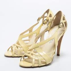 Chanel Yellow Patent Leather Ankle Strap Sandals Size 38.5