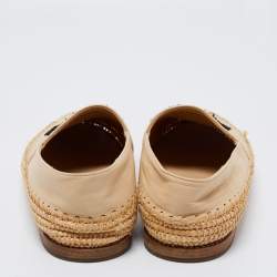 Chanel Beige/Black Leather and Woven Raffia CC Espadrille Flats Size 36
