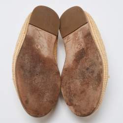 Chanel Beige/Black Leather and Woven Raffia CC Espadrille Flats Size 36