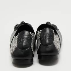 Pre Owned Chanel Two Tone Leather and Elastic Cap Toe Camellia Flower Ballet Flats Size 37