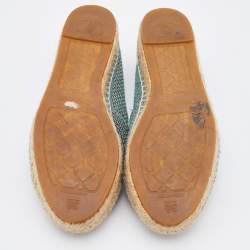 Pre Owned Chanel White/Turquoise Tweed/Canvas and Sequins CC Espadrilles Size 38
