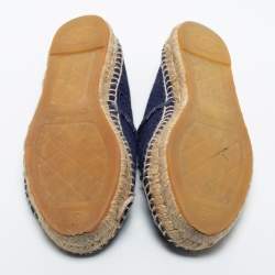 Pre Owned Chanel Navy Blue/Black Denim and Canvas CC Cap Toe Espadrille Flats Size 36