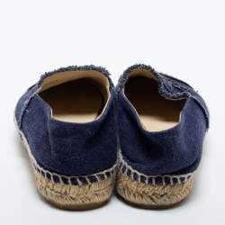 Pre Owned Chanel Navy Blue/Black Denim and Canvas CC Cap Toe Espadrille Flats Size 36