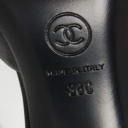 Pre Owned Chanel Black Leather and Fabric CC Cap Toe Embellished Mules Size 36