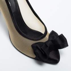 Pre Owned Chanel Black Mesh and Satin CC Bow Pumps Size 36
