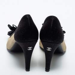 Pre Owned Chanel Black Mesh and Satin CC Bow Pumps Size 36