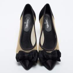 Pre Owned Chanel Black Mesh and Satin CC Bow Pumps Size 36