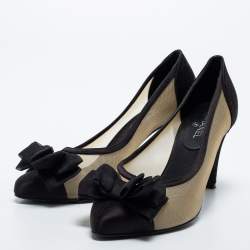 Pre Owned Chanel Black Mesh and Satin CC Bow Pumps Size 36