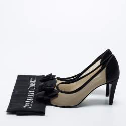 Pre Owned Chanel Black Mesh and Satin CC Bow Pumps Size 36