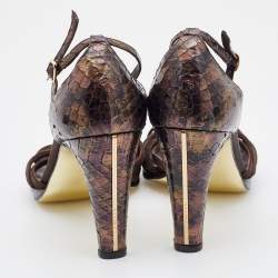 Chanel Multicolor Satin and Python CC T-Strap Sandals Size 38.5